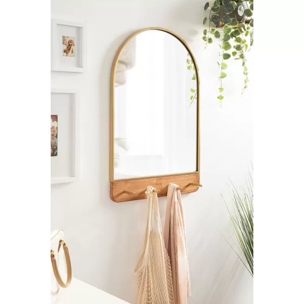 imageKate and Laurel Schuyler Arched Wall Mirror with Hooks 20 x 31 Gold and Natural Wood Decorative Modern Mirror with Hooks for Storage and DisplayNaturalGold