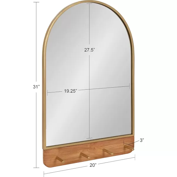 imageKate and Laurel Schuyler Arched Wall Mirror with Hooks 20 x 31 Gold and Natural Wood Decorative Modern Mirror with Hooks for Storage and DisplayNaturalGold