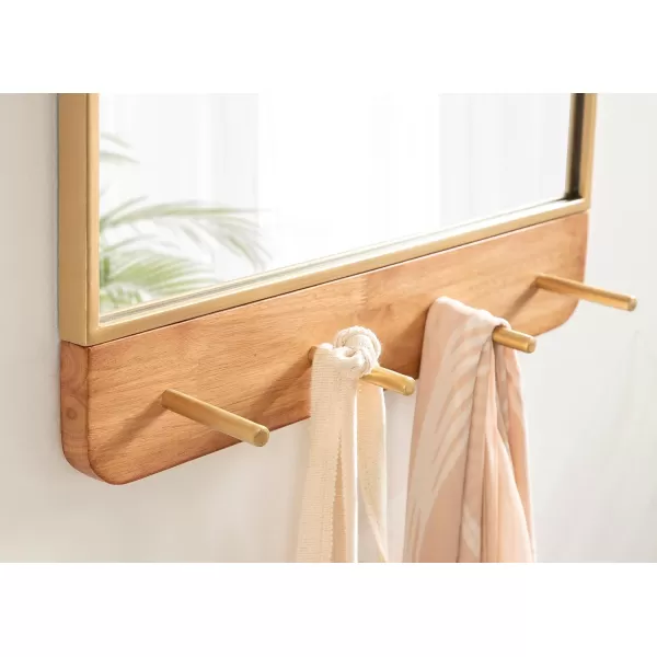 imageKate and Laurel Schuyler Arched Wall Mirror with Hooks 20 x 31 Gold and Natural Wood Decorative Modern Mirror with Hooks for Storage and DisplayNaturalGold