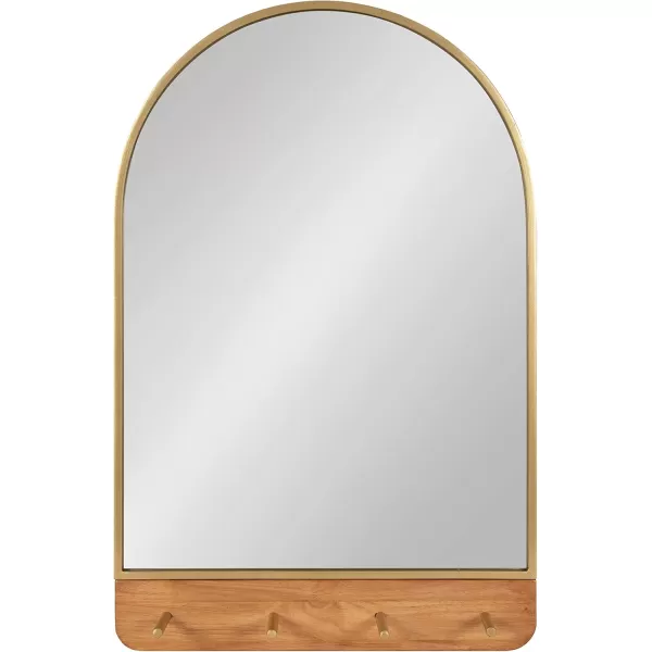 imageKate and Laurel Schuyler Arched Wall Mirror with Hooks 20 x 31 Gold and Natural Wood Decorative Modern Mirror with Hooks for Storage and DisplayNaturalGold