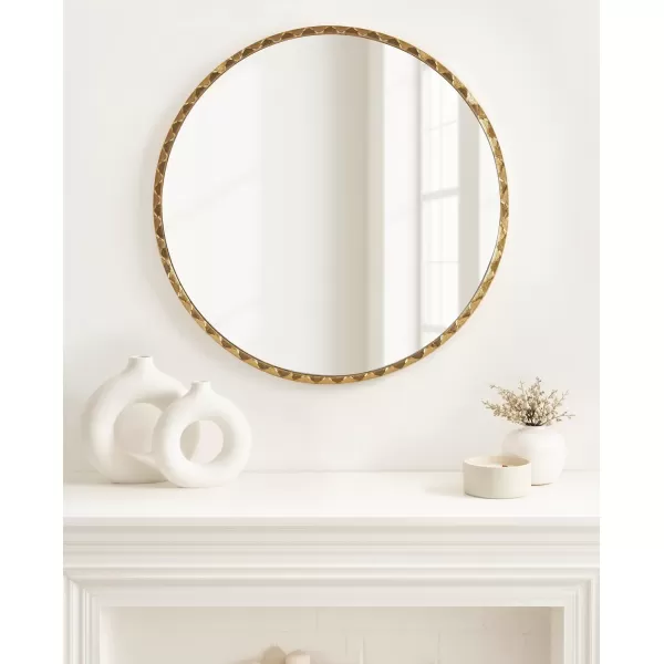 imageKate and Laurel Sebecka Modern Scalloped Round Mirror 26 Inch Diameter Gold Decorative Circle Wall Mirror with Unique Rippled Edge for Use as Vanity Bathroom Mirror or Bedroom Mirror Accent