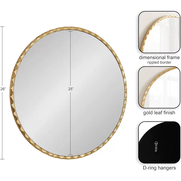 imageKate and Laurel Sebecka Modern Scalloped Round Mirror 26 Inch Diameter Gold Decorative Circle Wall Mirror with Unique Rippled Edge for Use as Vanity Bathroom Mirror or Bedroom Mirror Accent