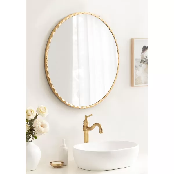 imageKate and Laurel Sebecka Modern Scalloped Round Mirror 26 Inch Diameter Gold Decorative Circle Wall Mirror with Unique Rippled Edge for Use as Vanity Bathroom Mirror or Bedroom Mirror Accent