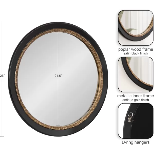imageKate and Laurel Wildomar Decorative Ornate Round Mirror 26 Inch Diameter Black Traditional Ornate Circle Mirror with Carved Detail Design for Bathroom Mirror for Over Sink