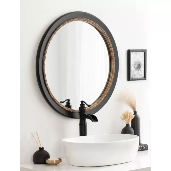 imageKate and Laurel Wildomar Decorative Ornate Round Mirror 26 Inch Diameter Black Traditional Ornate Circle Mirror with Carved Detail Design for Bathroom Mirror for Over Sink