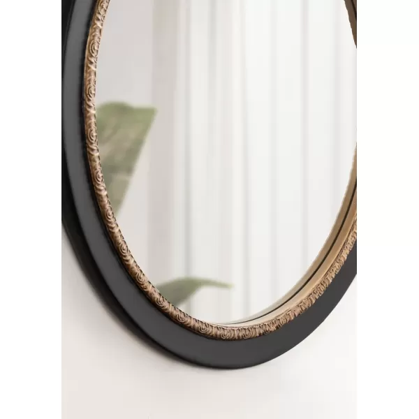 imageKate and Laurel Wildomar Decorative Ornate Round Mirror 26 Inch Diameter Black Traditional Ornate Circle Mirror with Carved Detail Design for Bathroom Mirror for Over Sink