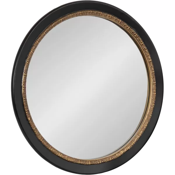 imageKate and Laurel Wildomar Decorative Ornate Round Mirror 26 Inch Diameter Black Traditional Ornate Circle Mirror with Carved Detail Design for Bathroom Mirror for Over Sink