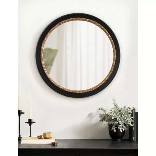 imageKate and Laurel Wildomar Decorative Ornate Round Mirror 26 Inch Diameter Black Traditional Ornate Circle Mirror with Carved Detail Design for Bathroom Mirror for Over Sink
