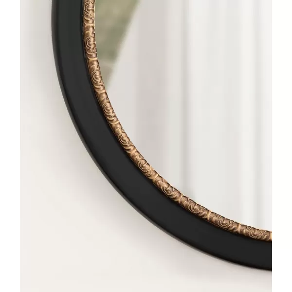 imageKate and Laurel Wildomar Decorative Ornate Round Mirror 26 Inch Diameter Black Traditional Ornate Circle Mirror with Carved Detail Design for Bathroom Mirror for Over Sink