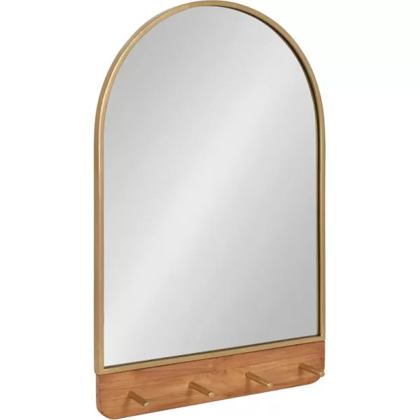 imageKate and Laurel Schuyler Arched Wall Mirror with Hooks 20 x 31 Gold and Natural Wood Decorative Modern Mirror with Hooks for Storage and DisplayNaturalGold