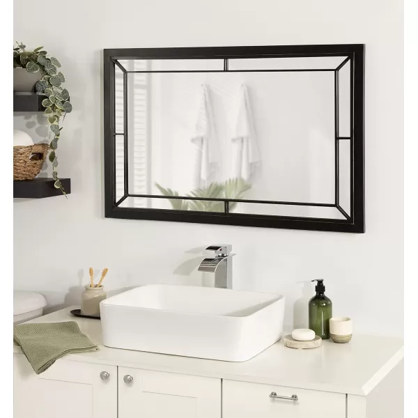 imageKate and Laurel Audubon Farmhouse Wall Mirror 24 x 36 Rustic Brown Decorative Rectangle Mirror for WallBlack