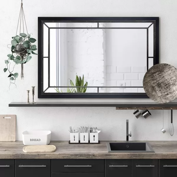 imageKate and Laurel Audubon Farmhouse Wall Mirror 24 x 36 Rustic Brown Decorative Rectangle Mirror for WallBlack