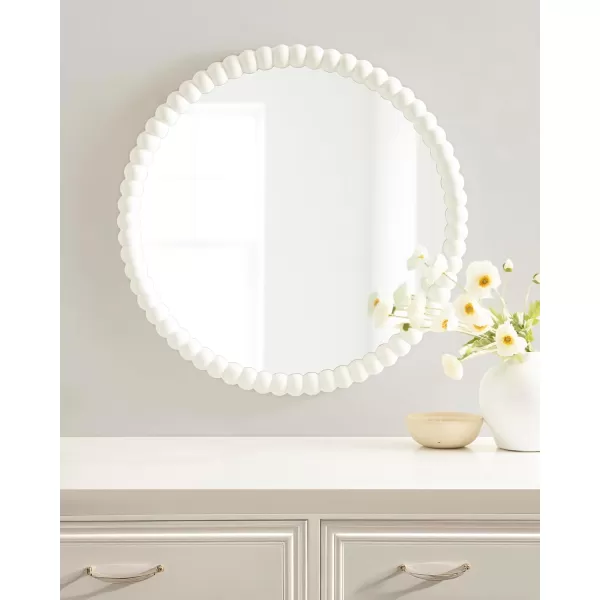 imageKate and Laurel Bronte Modern Glam Round Beaded Wall Mirror 28 Inch Diameter White Transitional Circle Mirror for Use as Vanity Bathroom Mirror or Cute Nursery Mirror Decor