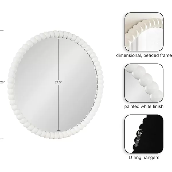 imageKate and Laurel Bronte Modern Glam Round Beaded Wall Mirror 28 Inch Diameter White Transitional Circle Mirror for Use as Vanity Bathroom Mirror or Cute Nursery Mirror Decor