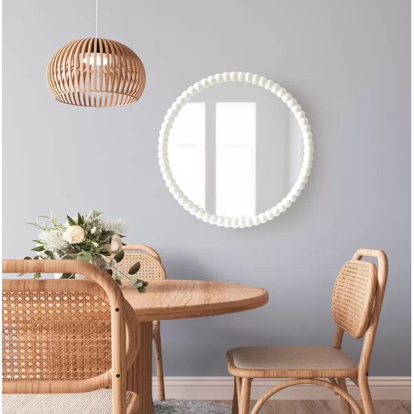 imageKate and Laurel Bronte Modern Glam Round Beaded Wall Mirror 28 Inch Diameter White Transitional Circle Mirror for Use as Vanity Bathroom Mirror or Cute Nursery Mirror Decor