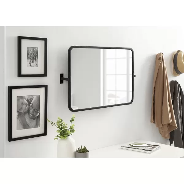 imageKate and Laurel Elijah Modern Rectangular Pivot Wall Mirror 38 x 24 Black Decorative Adjustable Mirror for WallBlack