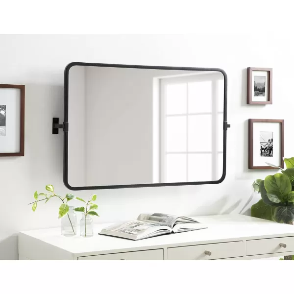 imageKate and Laurel Elijah Modern Rectangular Pivot Wall Mirror 38 x 24 Black Decorative Adjustable Mirror for WallBlack