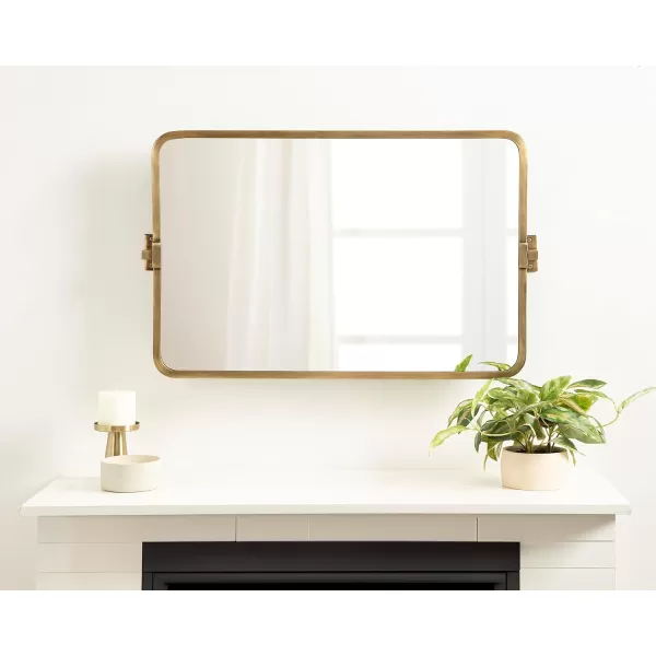 imageKate and Laurel Elijah Modern Rectangular Pivot Wall Mirror 38 x 24 Black Decorative Adjustable Mirror for WallGold