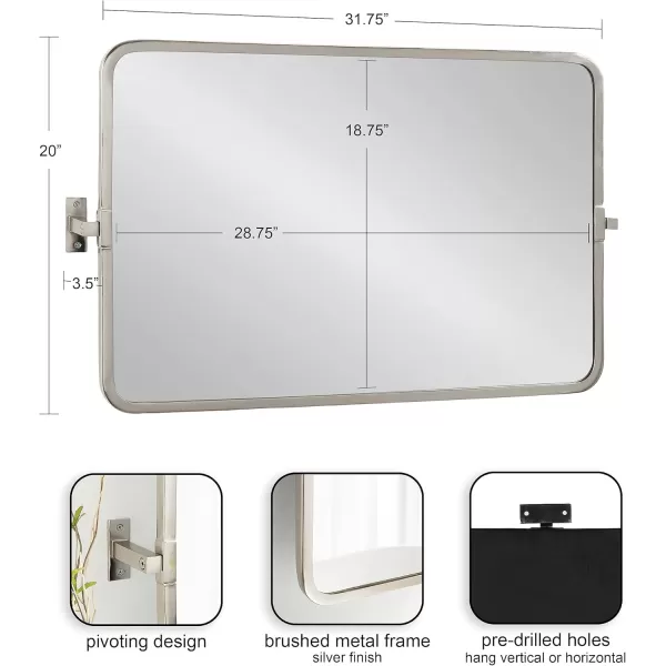 imageKate and Laurel Elijah Modern Rectangular Pivot Wall Mirror 38 x 24 Black Decorative Adjustable Mirror for WallSilver