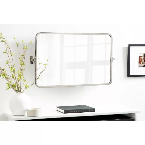 imageKate and Laurel Elijah Modern Rectangular Pivot Wall Mirror 38 x 24 Black Decorative Adjustable Mirror for WallSilver