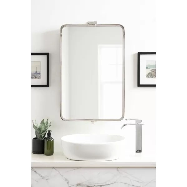 imageKate and Laurel Elijah Modern Rectangular Pivot Wall Mirror 38 x 24 Black Decorative Adjustable Mirror for WallSilver