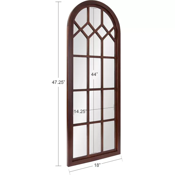 imageKate and Laurel Gilcrest Traditional Arch Wood Framed Windowpane Wall Mirror 18 x 47 Walnut Brown Farmhouse Decorative MirrorWalnut Brown