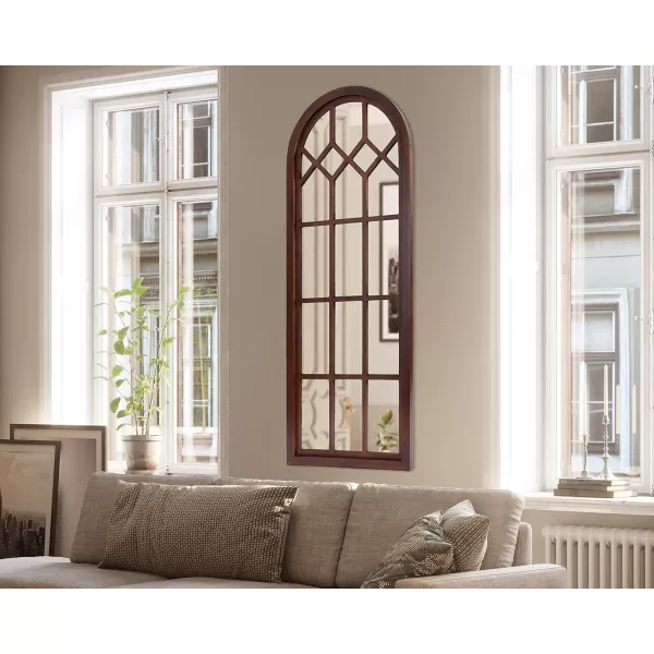 imageKate and Laurel Gilcrest Traditional Arch Wood Framed Windowpane Wall Mirror 18 x 47 Walnut Brown Farmhouse Decorative MirrorWalnut Brown