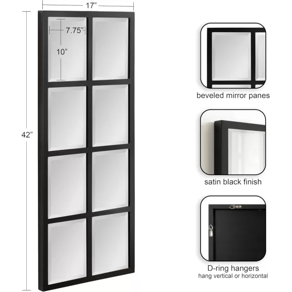 imageKate and Laurel Stryker Transitional Panel Wall Mirror 17 x 42 White Modern 8Pane Tall Window Mirror for Use as Entryway Mirror or Bedroom Mirror DecorBlack