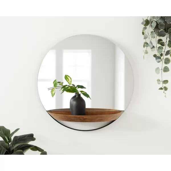 imageKate and Laurel Traymont Transitional Round Frameless Wall Mirror with Tray Shelf for Storage and Display 22quot Diameter Rustic BrownBlack