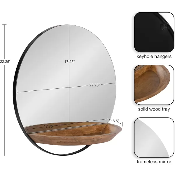 imageKate and Laurel Traymont Transitional Round Frameless Wall Mirror with Tray Shelf for Storage and Display 22quot Diameter Rustic BrownBlack