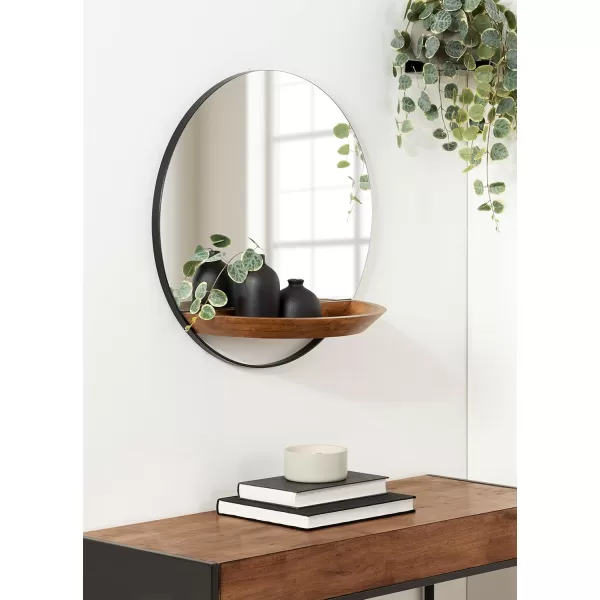 imageKate and Laurel Traymont Transitional Round Frameless Wall Mirror with Tray Shelf for Storage and Display 22quot Diameter Rustic BrownBlack