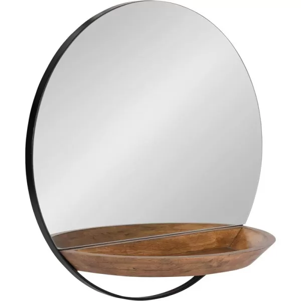 imageKate and Laurel Traymont Transitional Round Frameless Wall Mirror with Tray Shelf for Storage and Display 22quot Diameter Rustic BrownBlack