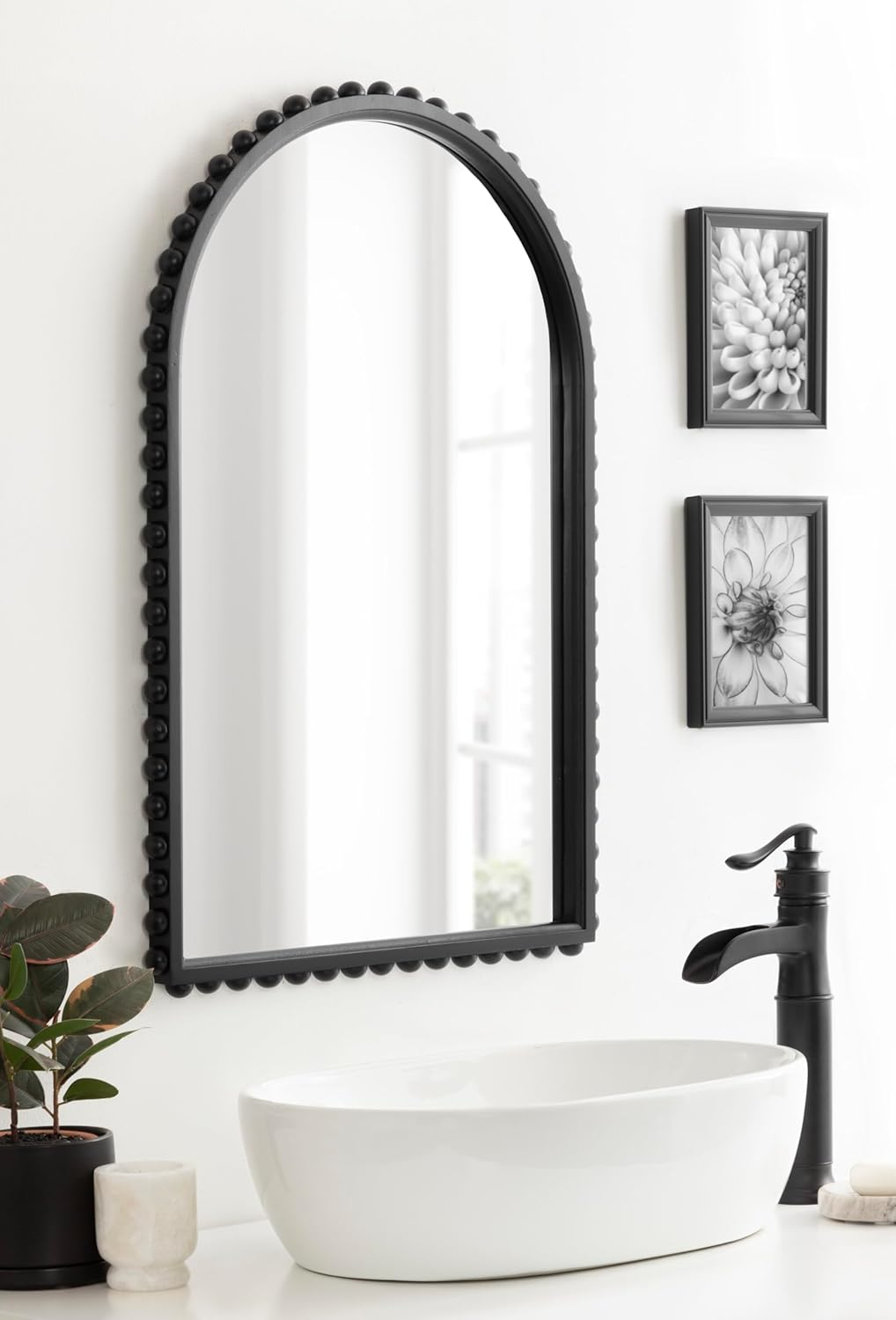 imageKate and Laurel Beadbrook Modern Beaded Arched Mirror 20 x 30 Black Transitional Arch Wall Mirror for Use as Bathroom Mirror or Entryway Mirror DecorBlack