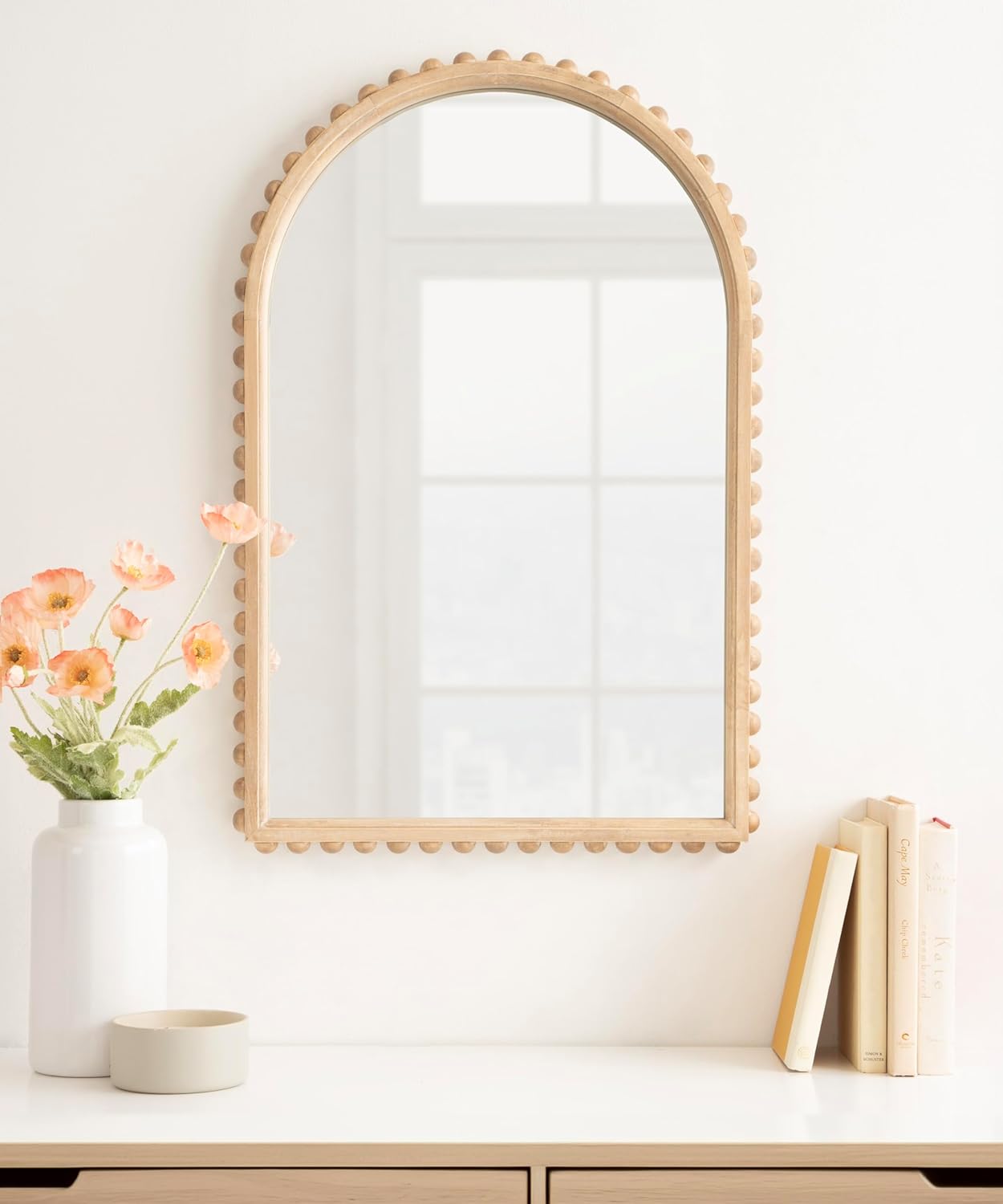 imageKate and Laurel Beadbrook Modern Beaded Arched Mirror 20 x 30 Black Transitional Arch Wall Mirror for Use as Bathroom Mirror or Entryway Mirror DecorNatural