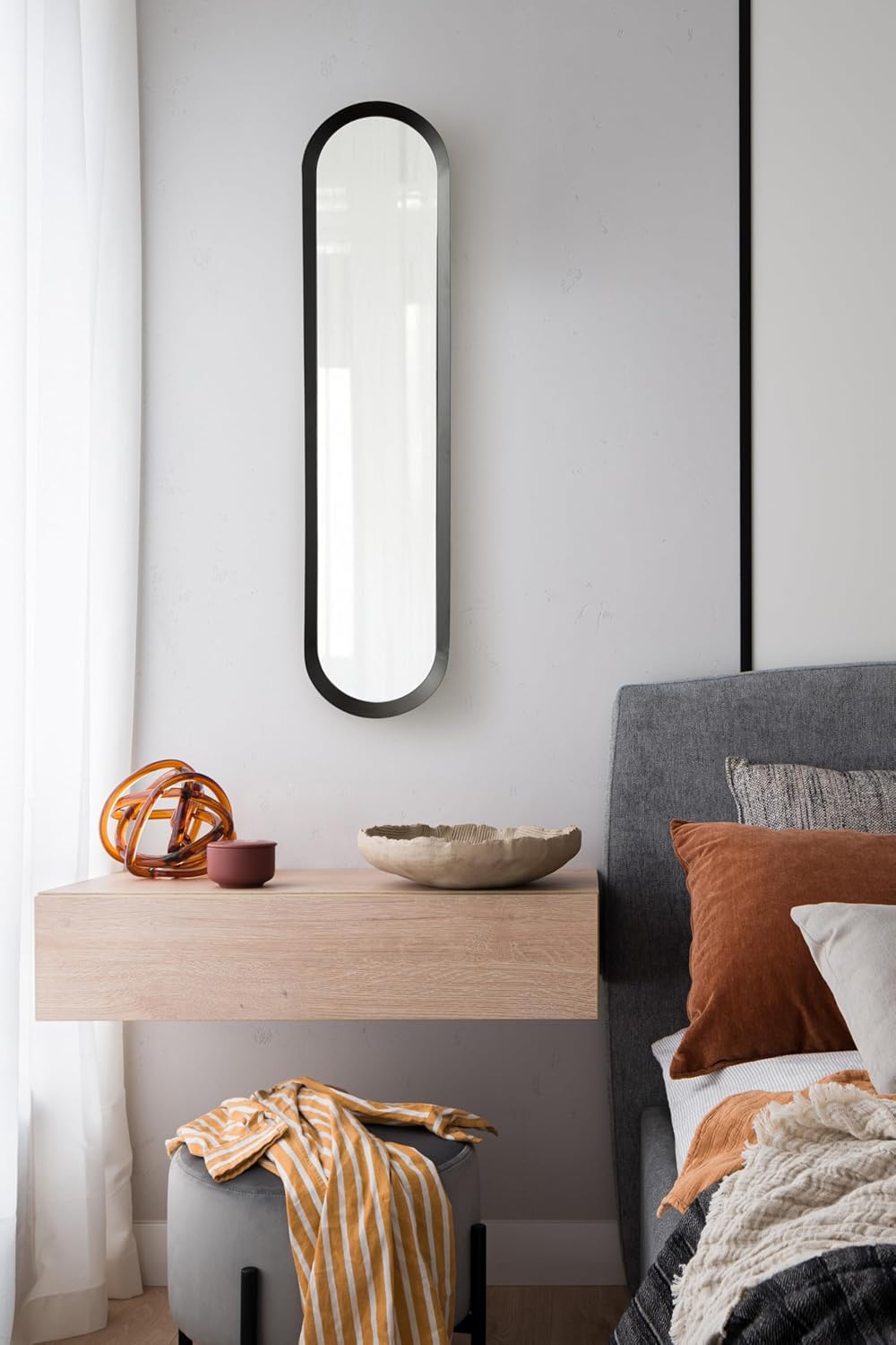 imageKate and Laurel Niya Modern Slim Panel Wall Mirror 10 x 40 Black Minimal Tall Mirror Wall Decor for Use as Skinny Entryway Mirror or Decorative Bedroom Mirror