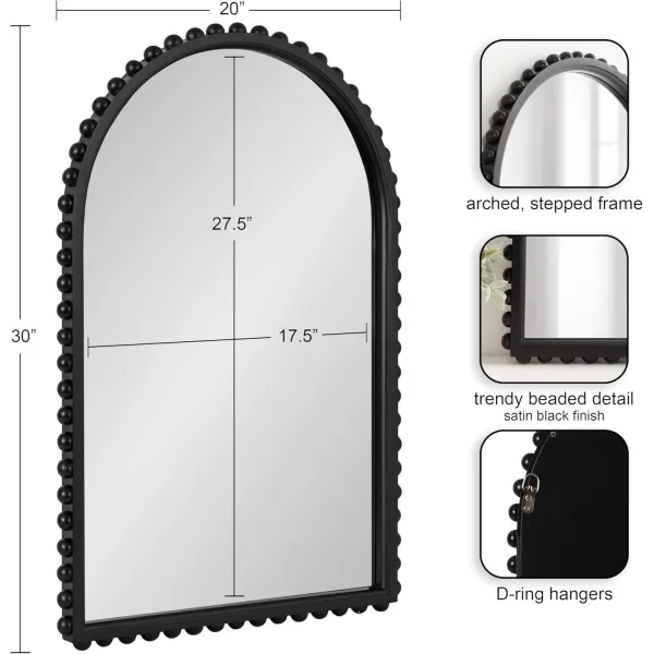 imageKate and Laurel Beadbrook Modern Beaded Arched Mirror 20 x 30 Black Transitional Arch Wall Mirror for Use as Bathroom Mirror or Entryway Mirror DecorBlack