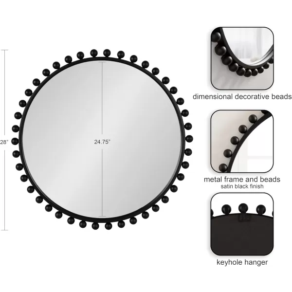 imageKate and Laurel Beade Modern Round Ball Beaded Wall Mirror 28 Inch Diameter Black Transitional Circle Mirror for Use as Bathroom Mirror or Entryway Mirror Decor