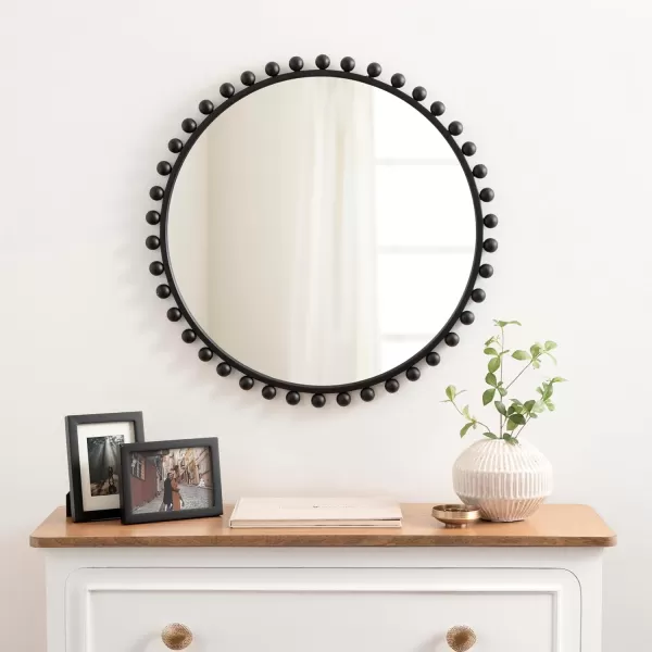 imageKate and Laurel Beade Modern Round Ball Beaded Wall Mirror 28 Inch Diameter Black Transitional Circle Mirror for Use as Bathroom Mirror or Entryway Mirror Decor