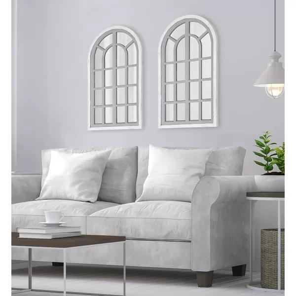 imageKate and Laurel Boldmere Rustic Windowpane Wall Mirror 22 x 38 Rustic White FarmhouseInspired Home DecorGrey