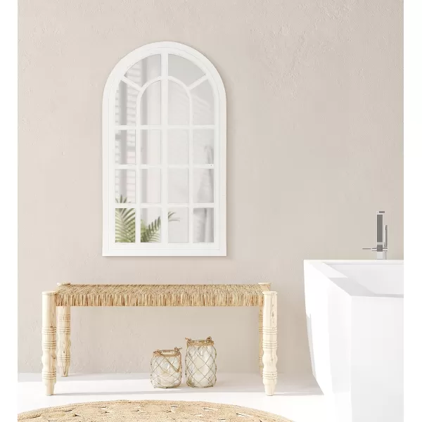 imageKate and Laurel Boldmere Rustic Windowpane Wall Mirror 22 x 38 Rustic White FarmhouseInspired Home DecorWhite
