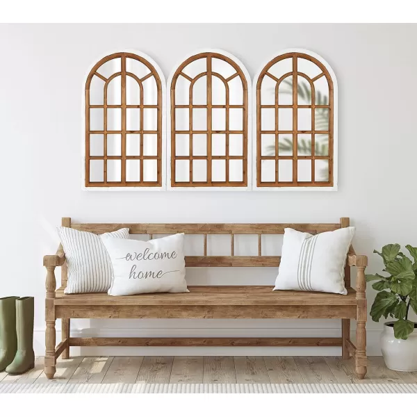 imageKate and Laurel Boldmere Rustic Windowpane Wall Mirror 22 x 38 Rustic White FarmhouseInspired Home DecorWhiteBrown