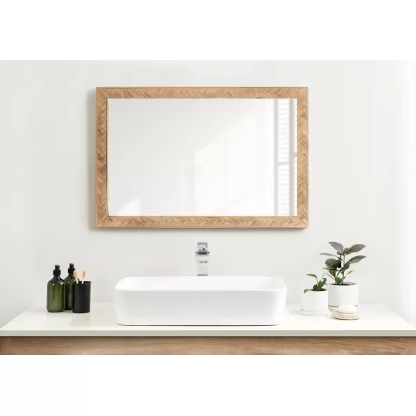 imageKate and Laurel Braywood Modern Pieced Wood Rectangle Mirror 24 x 36 Rustic Brown Decorative Rectangular Mirror for Use as Coastal Bathroom Mirror for Over Sink or Statement Bedroom Mirror