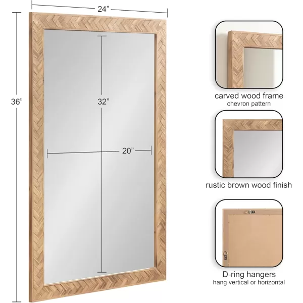 imageKate and Laurel Braywood Modern Pieced Wood Rectangle Mirror 24 x 36 Rustic Brown Decorative Rectangular Mirror for Use as Coastal Bathroom Mirror for Over Sink or Statement Bedroom Mirror