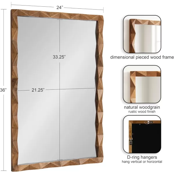 imageKate and Laurel Endicott Modern Geometric Rectangle Wall Mirror 24 x 36 Black Rectangular Dimensional Pieced Wood Mirror for Use as Bathroom Mirror for Over Sink or Cute Nursery MirrorRustic Brown