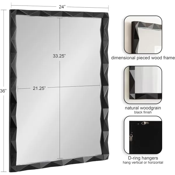 imageKate and Laurel Endicott Modern Geometric Rectangle Wall Mirror 24 x 36 Black Rectangular Dimensional Pieced Wood Mirror for Use as Bathroom Mirror for Over Sink or Cute Nursery MirrorBlack