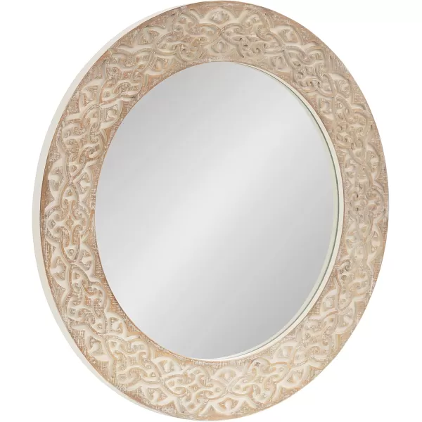 imageKate and Laurel Engrahm Rustic Engraved Wooden Round Mirror 26 Inch Diameter Rustic Brown and White Modern Farmhouse Distressed Circle Mirror for Use as Bathroom Mirror for Over Sink