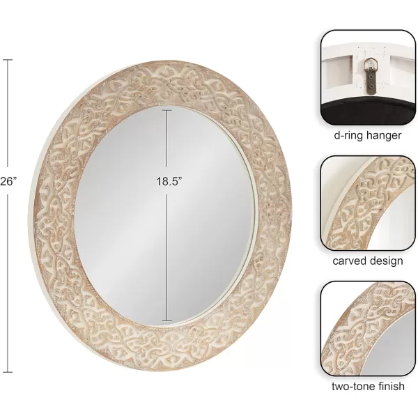 imageKate and Laurel Engrahm Rustic Engraved Wooden Round Mirror 26 Inch Diameter Rustic Brown and White Modern Farmhouse Distressed Circle Mirror for Use as Bathroom Mirror for Over Sink