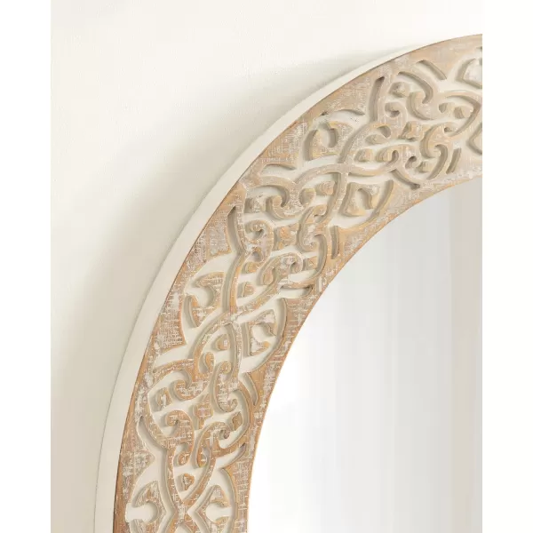 imageKate and Laurel Engrahm Rustic Engraved Wooden Round Mirror 26 Inch Diameter Rustic Brown and White Modern Farmhouse Distressed Circle Mirror for Use as Bathroom Mirror for Over Sink