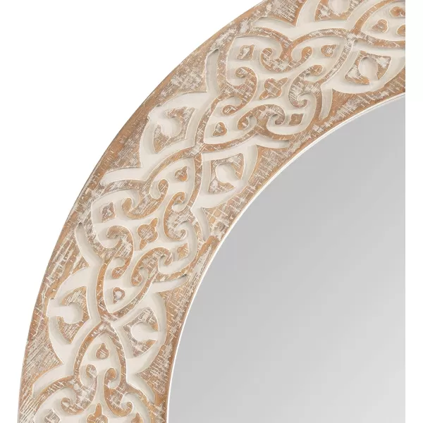 imageKate and Laurel Engrahm Rustic Engraved Wooden Round Mirror 26 Inch Diameter Rustic Brown and White Modern Farmhouse Distressed Circle Mirror for Use as Bathroom Mirror for Over Sink