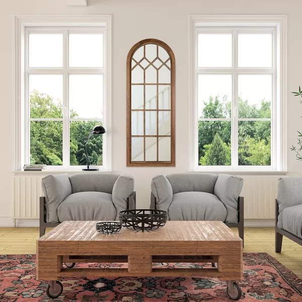 imageKate and Laurel Gilcrest Traditional Arch Wood Framed Windowpane Wall Mirror 18 x 47 Rustic Brown Farmhouse Decorative MirrorRustic Brown